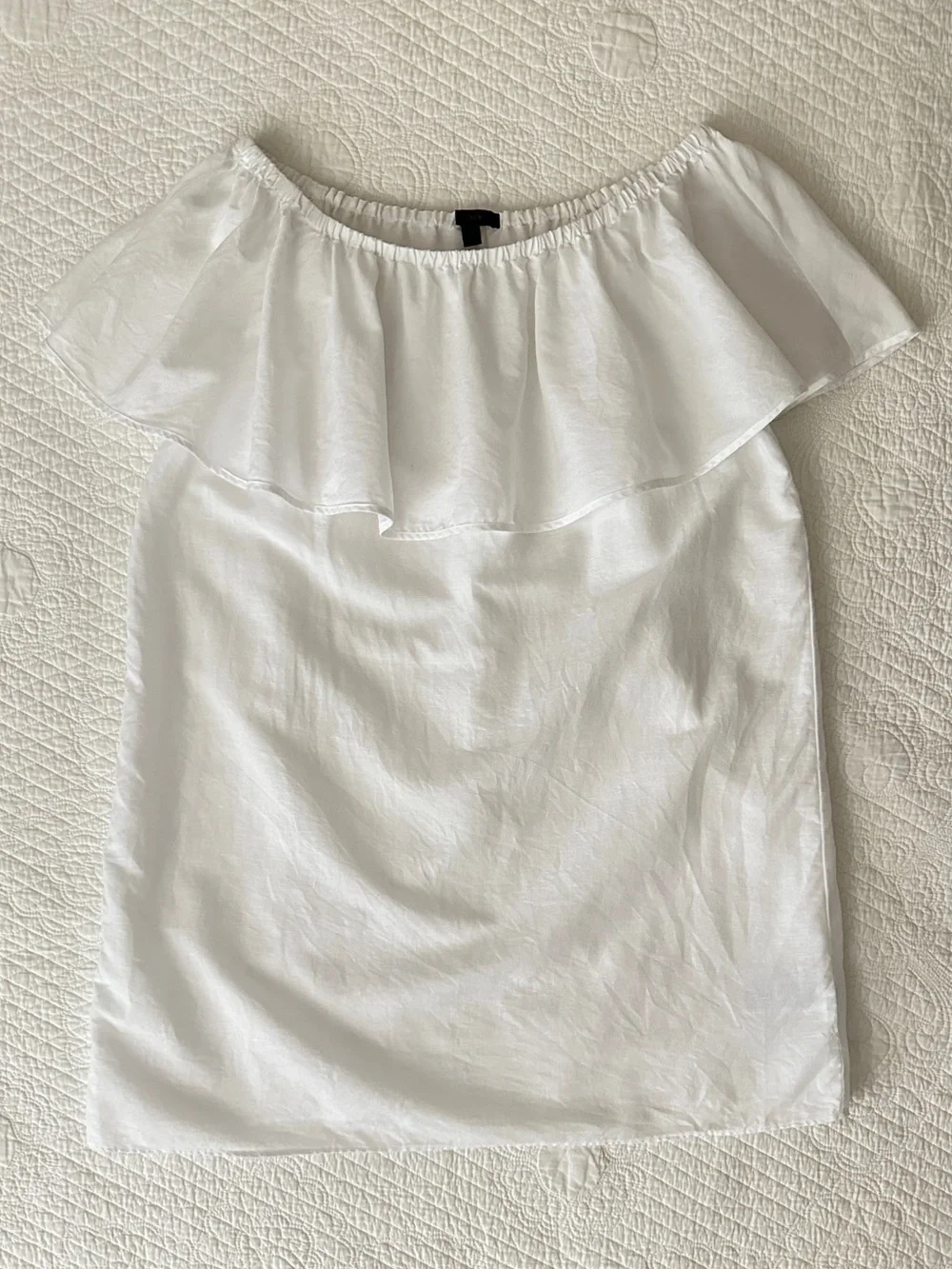 J. Crew White Linen Off-the-Shoulder Ruffle Dress Large